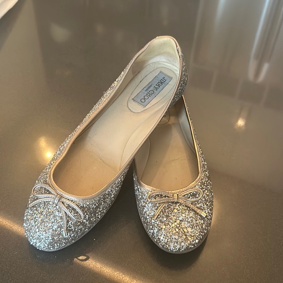 Jimmy Choo Walsh Glittered Leather Ballet Flats - Picture 1 of 6